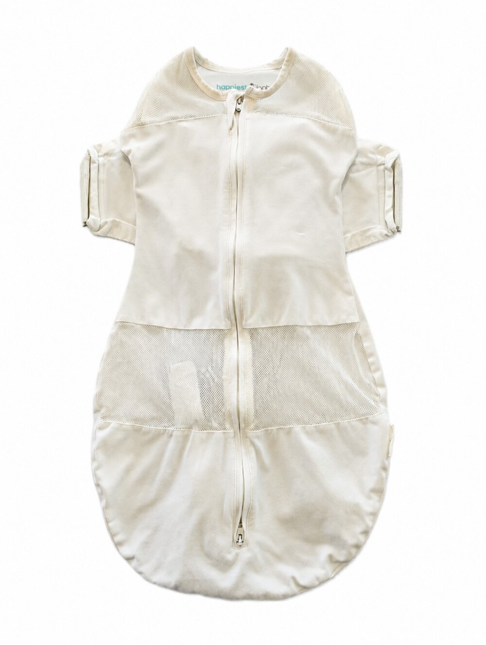 Happiest Baby Sleepea Swaddle Sleep Sack Medium Ivory Mesh Breathable Zip-Up